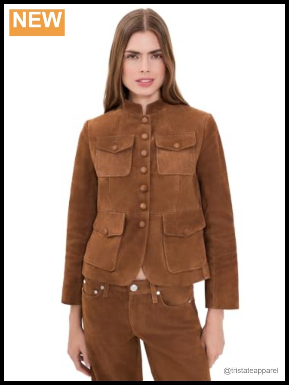 Mercer Suede Blazer Goatskin Rounded Hem Snap